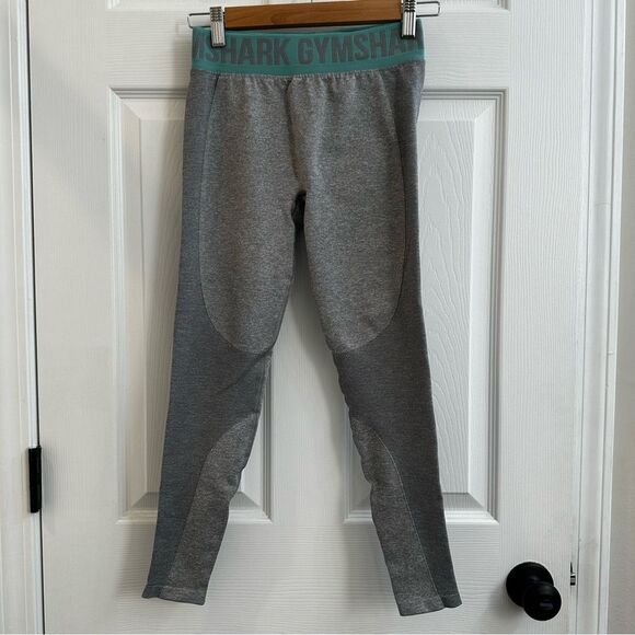 Gymshark Flex Leggings mid rise Charcoal Marl/Dusky Teal size small - Picture 1 of 8